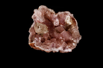 Macro mineral stone Pink Amethyst on a black background