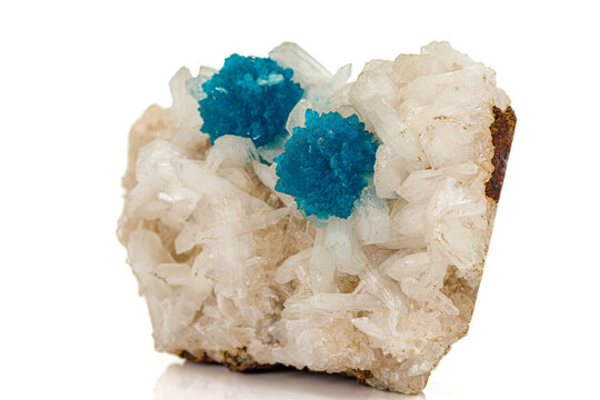 Macro stone mineral Cavansite on white background