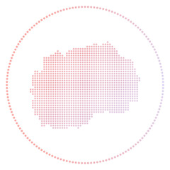 Macedonia digital badge. Dotted style map of Macedonia in circle. Tech icon of the country with gradiented dots. Superb vector illustration.