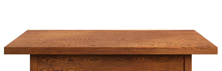Wooden table top on a white background. Oak-tree wooden table. Isolated, clipping path included. 3d illustration