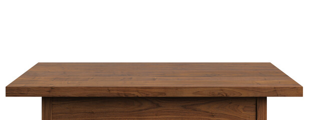 Wooden table top on a white background. Walnut tree. Isolated, clipping path included. 