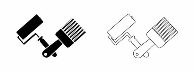 Painting tools. Roller and paintbrush vector icons.