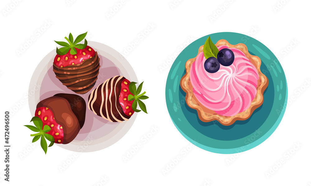 Wall mural set of sweet desserts, tasty confectionery sweets vector illustration