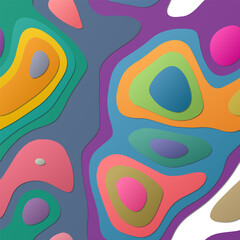 Colorful abstract layers. Papercut style background. Vibrant 3D topography shapes. Beautiful banner, poster, brochure, template, flyer design. Artistic vector illustration.