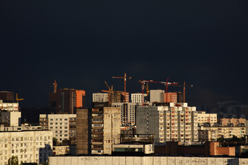 city skyline at sunset