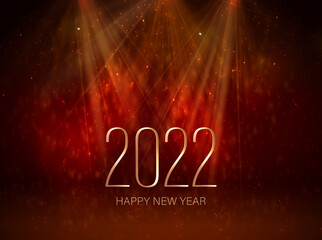 2022 metallic numbers with christmas tree and text Happy New Year.