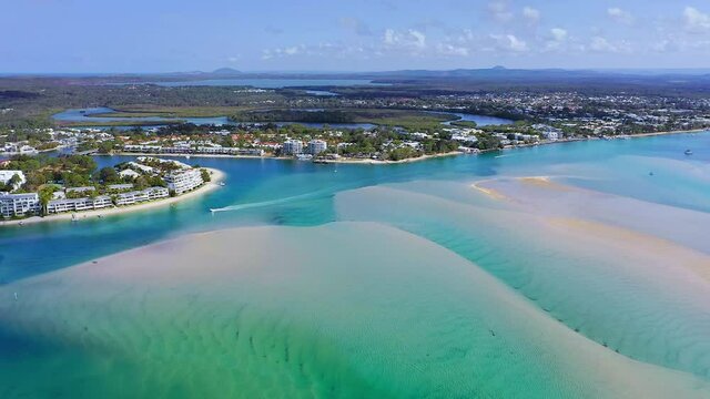 Noosa Heads real estate and luxury houses on waterfront aerial view. Queensland