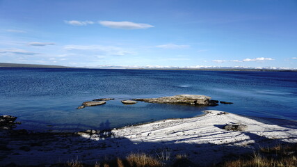 Lake and mountains in snow