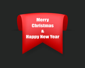 Christmas ribbon, red Christmas banner, Happy New Year vector tag, Merry Christmas isolated labels.