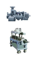 Naklejka premium two multistage pumps with a longitudinal section of the casing isolated on white background