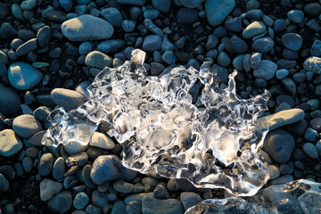 Melting ice on the diamond beach in the south of Iceland