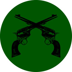 illustration of two pistols on a dark green background