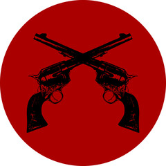 illustration of two pistols on a red background