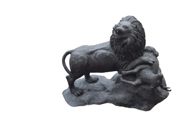 black lion and deer statue on white background,object,decoration,copy space - Powered by Adobe