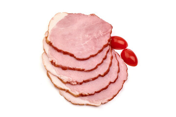 Smoked meat slices, isolated on white background.
