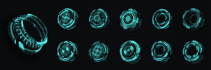 HUD futuristic white element. Set Circle Abstract Digital Technology UI Futuristic. Circle geometric shape. Design element. interface design elements or a virtual reality game, round radar holograms © ZinetroN