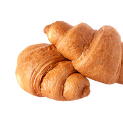 Two French croissants isolated on white background. French pastries.