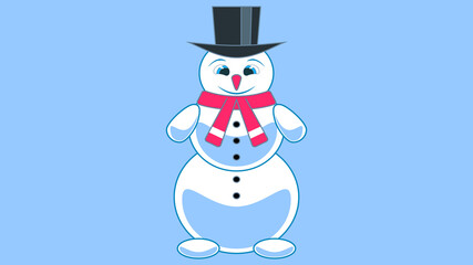 Snowman in a hat islotaed on blue backround