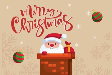 Background for Merry Christmas decoration with Santa Claus and red and white details with Merry Christmas text