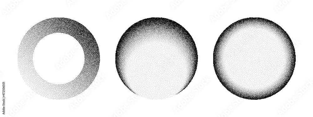 Wall mural circle frames grain pattern background. black noise dots sphere. sand grain effect. dots grunge bann