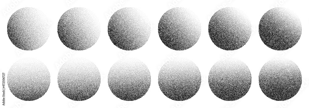 Wall mural dotwork noise gradient circles. sand grain effect. black noise stipple dots patterns. abstract grung