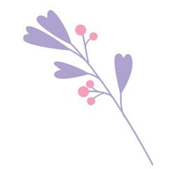 Obraz premium Vector branch with leaves and berries on a white background. Floral elements, leaves, branches, hearts. Botanical illustrations. Pastel twigs with hearts and berries. Twigs for design