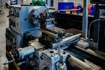 Lathe in the metalworking workshop, close up