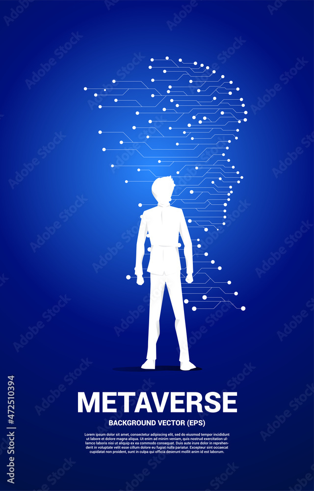 Poster vector silhouette of businessman with man head from dot connect line circuit board style . concept b