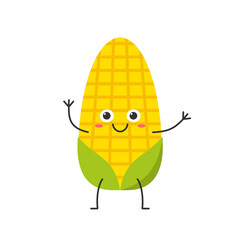 Corn hand greeting cute character cartoon emotions joy happy smiling face icon beautiful vector illustration.