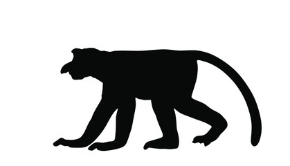 Proboscis monkey or nasalis larvatus vector silhouette illustration isolated on white background. Large nose monkey symbol. Rare endemic animal. - obrazy, fototapety, plakaty