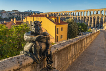Fototapeta premium Devil and aqueduct in the city of Segovia in Spain. 