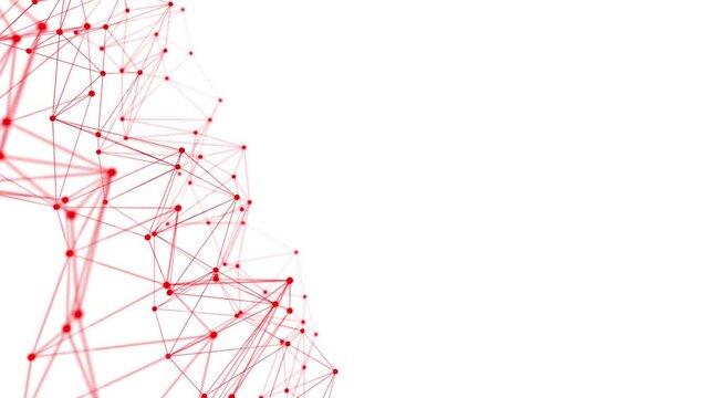 Realistic looping abstract 3D animation of the moving red plexus pattern against white background rendered in UHD