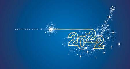 Bonne année 2022 conception de la ligne compacte sparkle firework champagne ouvert nouvel an or blanc bleu vecteur papier peint carte de voeux