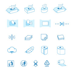 Set of napkin and tissue icons. Vector illustration isolated on white background. Easy to use for presentation your product, design. Editable stroke outline. EPS10.	