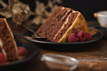 Delicious caramel cake slice
