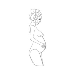 Pregnant woman one line drawing on white isolated background. Vector illustration
