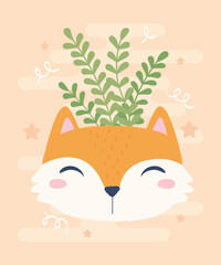Fototapeta premium cute fox and plants