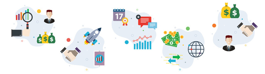 Analysis investment, success business, financial investment, global investment.  Flat design icons in vector illustration.