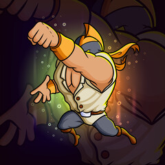 The warrior man is giving the punch esport mascot design