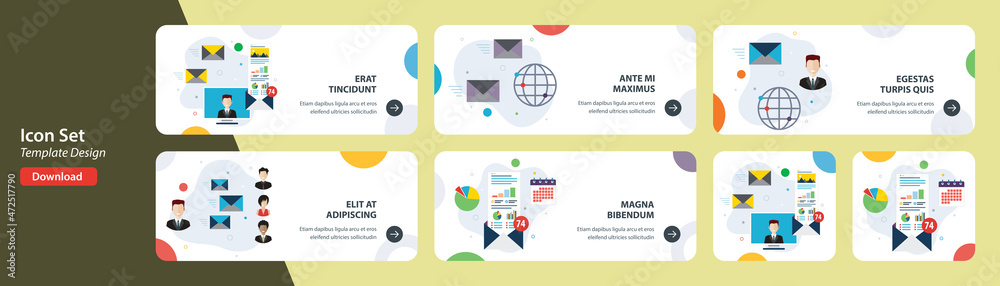 Wall mural web banners template in vector with icons of inbox message, send email, global email marketing and e