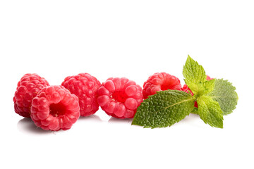 Tasty ripe raspberries on white background