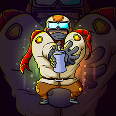 The graffiti man is showing the spray can paint esport mascot design