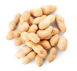 Heap of fresh peanuts on white background