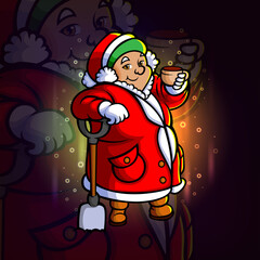 The santa clause is enjoying the tea esport mascot design