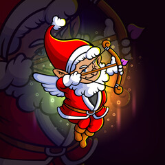 The santa cupid is holding a love arrow esport logo design