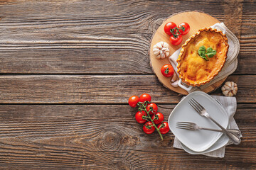 Tasty beef pot pie on table