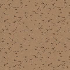 stylish textured craft paper background with a flock of flying seagulls 