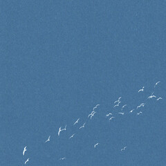 stylish textured craft paper background with a flock of flying seagulls 