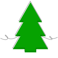 Obraz premium Simple geometric herringbone in one line with green color spot on white background. Stock illustration with a symbol of nature, ecology, clean air, New year, Christmas. Vector pine tree.