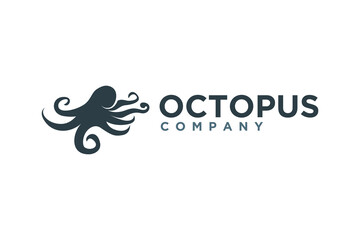 Modern Octopus Cuttlefish Squid Tentacles Logo with simple minimalist line art monoline style